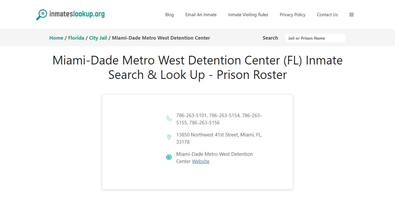 Miami-Dade Metro West Detention Center (FL) Inmate Search & Look Up ...